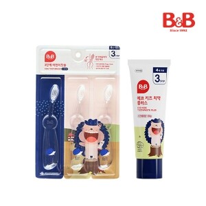 [칫솔사은품증정] 비앤비 유아칫솔 3단계(3개입)+에코키즈치약(라즈베리)SET