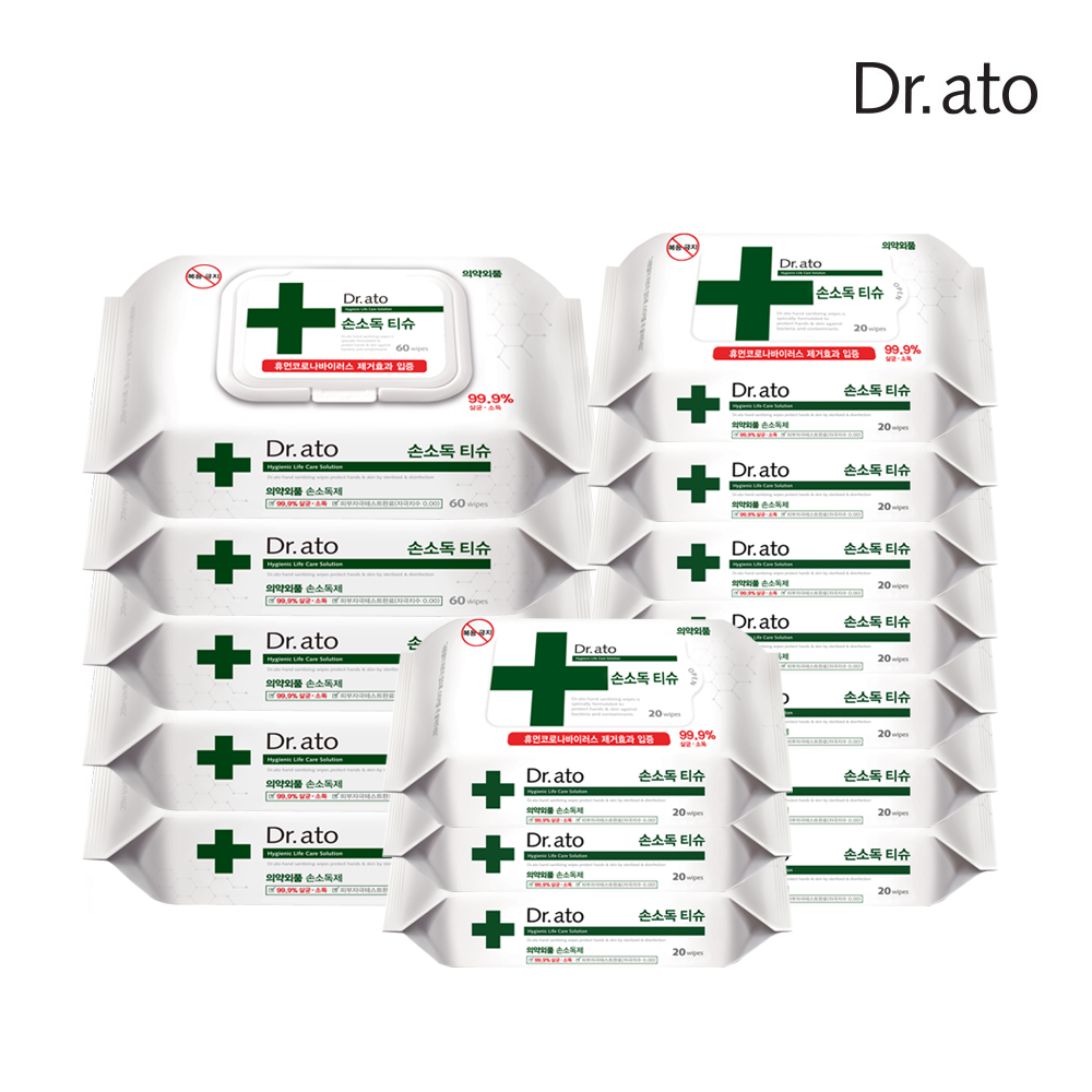 메디앙스 공식몰 아이맘,[대용량+휴대용] 닥터아토 손소독티슈 60매X5팩+20매X10팩