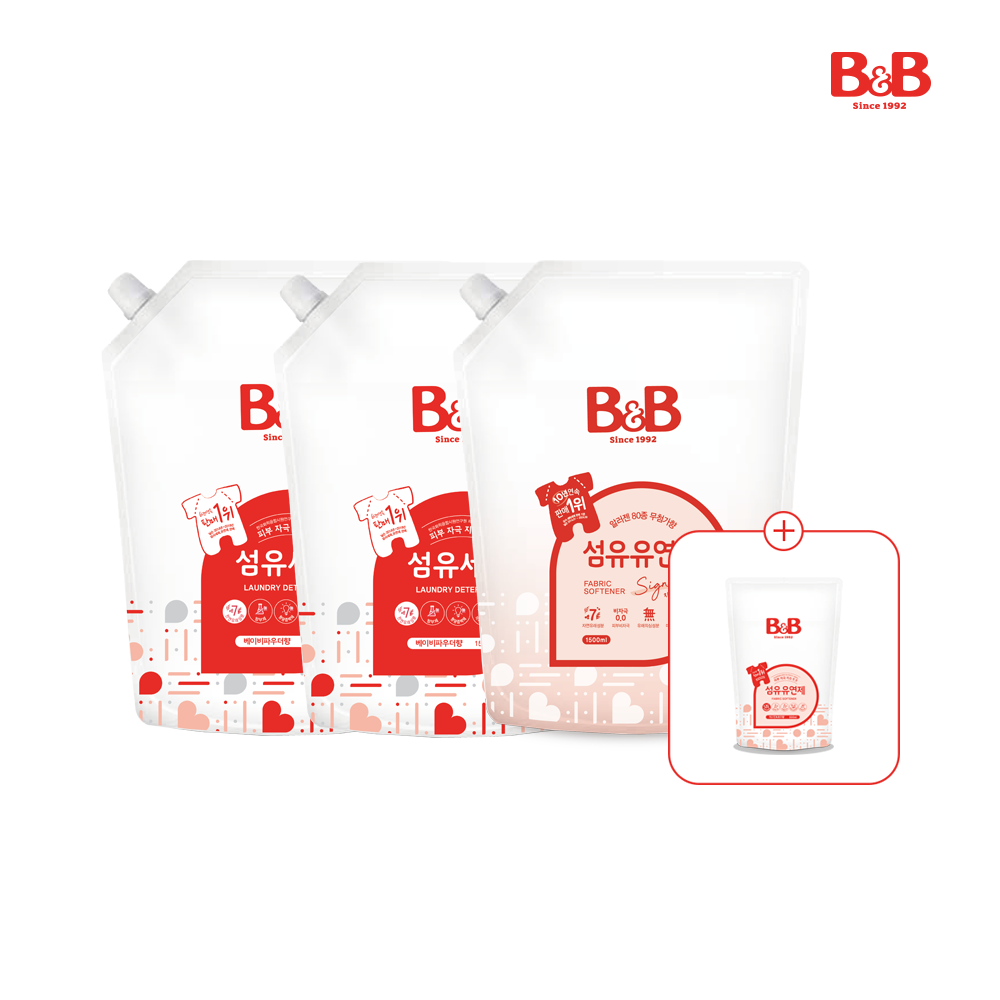 메디앙스 공식몰 아이맘,[5배 메가적립] 비앤비 섬유세제(베이비파우더)1500ml리필x2개+섬유유연제(자스민)1500ml리필+800ml증정