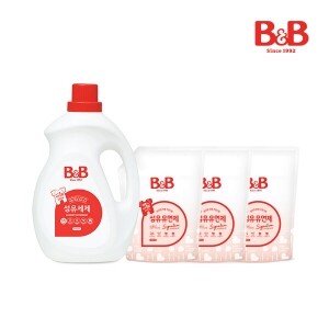 [공식몰단독] 비앤비 섬유세제 3000ml 대용량+섬유유연제(자스민)1500ml(캡리필)X3개